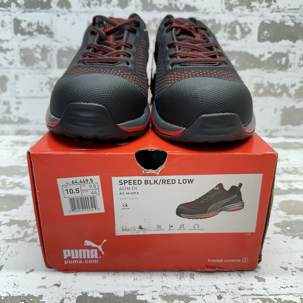 Puma Speed Safety Shoes Mens 10.5 Black Red Composite Toe Slip Resistance 644495 - Picture 12 of 16